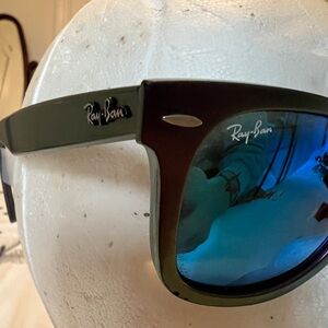 Ray-Ban Olive Green Sunglasses with Blue Lenses